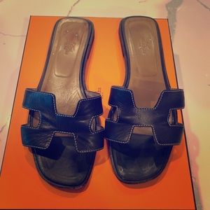 Hermes Black Oran Sandals Size 39